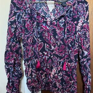 Lucky Brand Purple and Pink Long Sleeve Tie Front Blouse